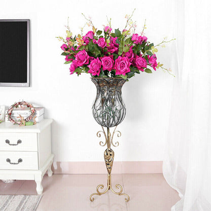 SOGA 85cm Clear Glass Tall Floor Vase with 12pcs Artificial Fake Flower Set