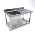 SOGA Stainless Steel Work Bench Sink Commercial Restaurant Kitchen Food Prep Table 140*70*85cm