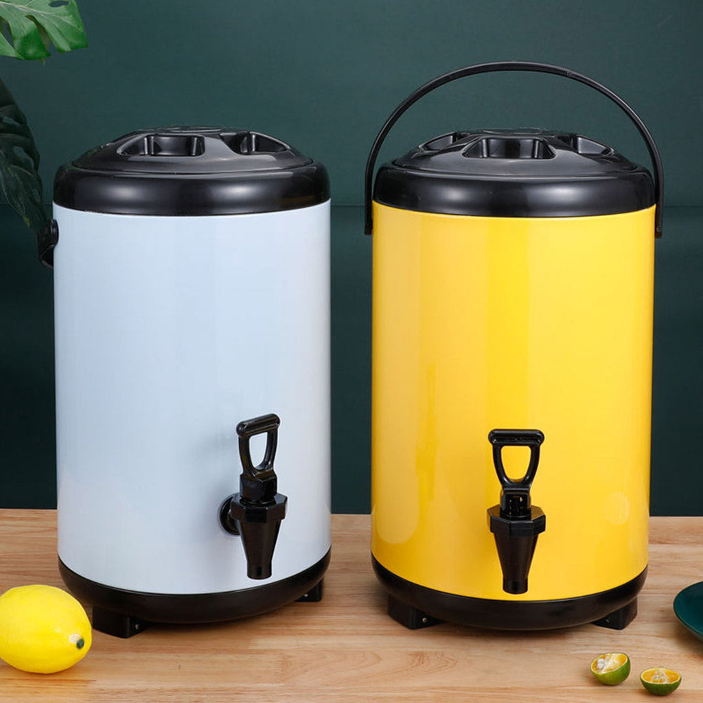 SOGA 10L Stainless Steel Insulated Milk Tea Barrel - Hot and Cold Beverage Dispenser Container with White Faucet