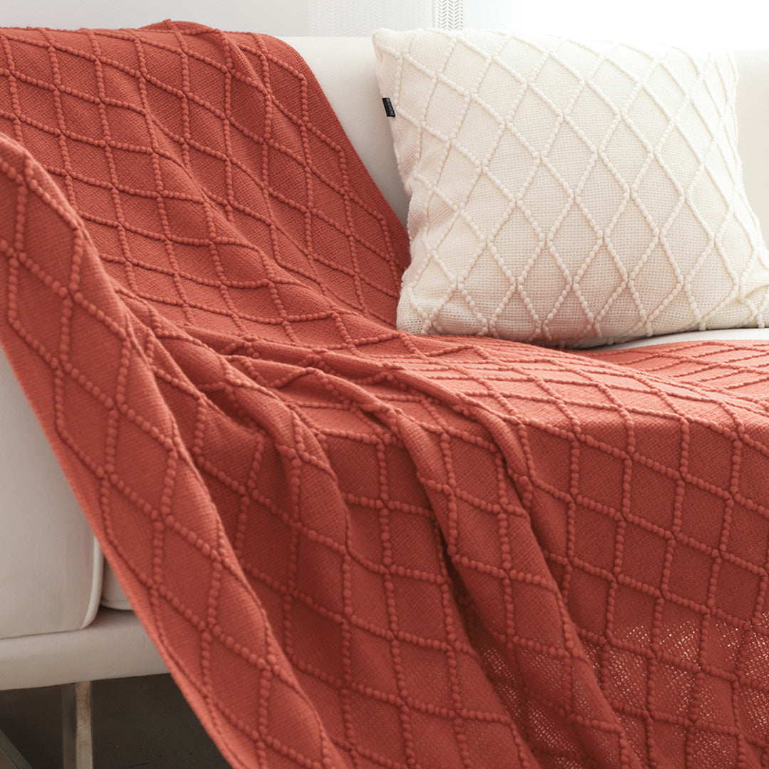 SOGA Red Diamond Pattern Knitted Throw Blanket Warm Cozy Woven Cover Couch Bed Sofa Home Decor with Tassels