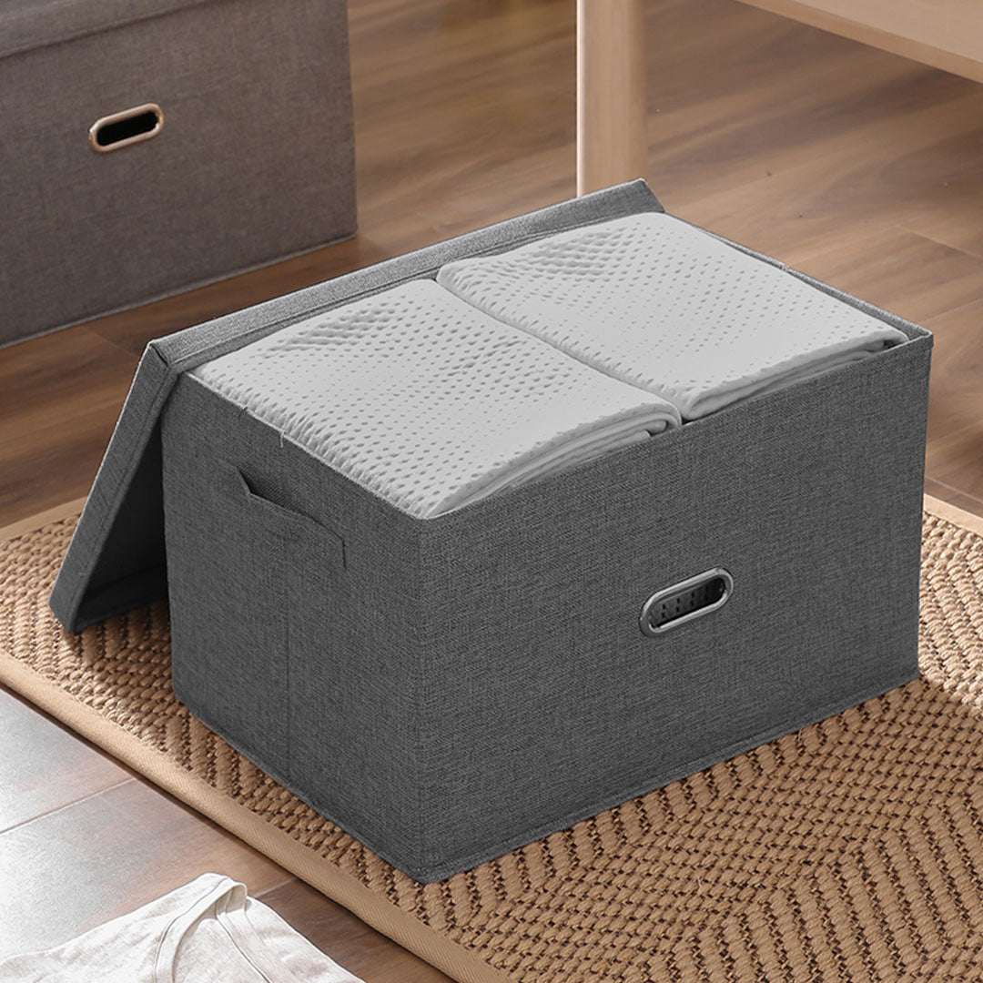 SOGA 2X Grey Small Foldable Canvas Storage Box Cube Clothes Basket Organiser Home Decorative Box