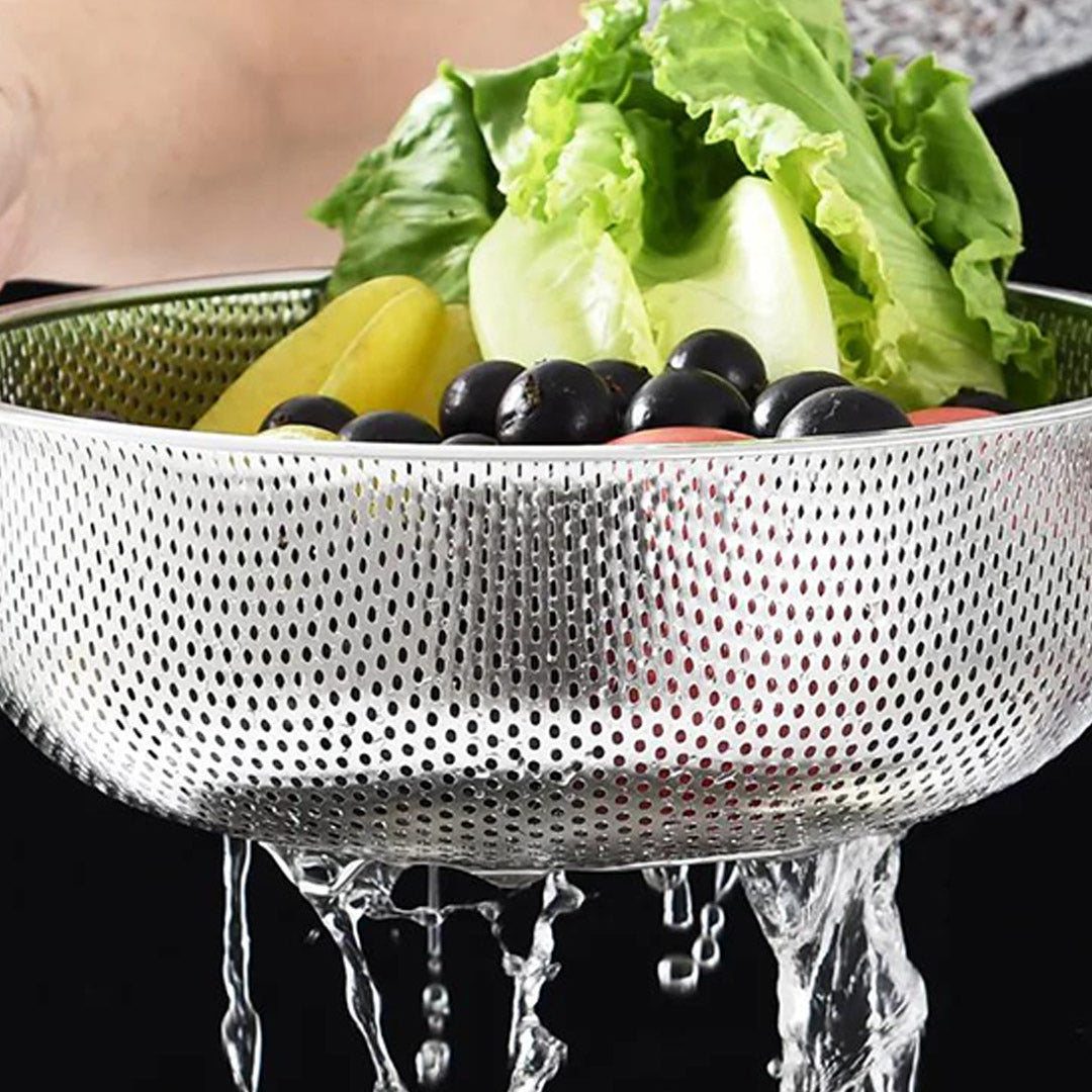 SOGA Stainless Steel Perforated Metal Colander Set Food Strainer Basket Mesh Net Bowl with 2 Handle