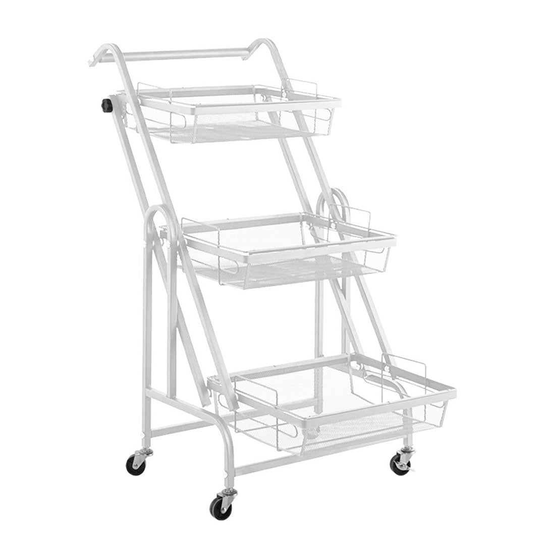 SOGA 2X 3 Tier Steel White Adjustable Kitchen Cart Multi-Functional Shelves Portable Storage Organizer with Wheels