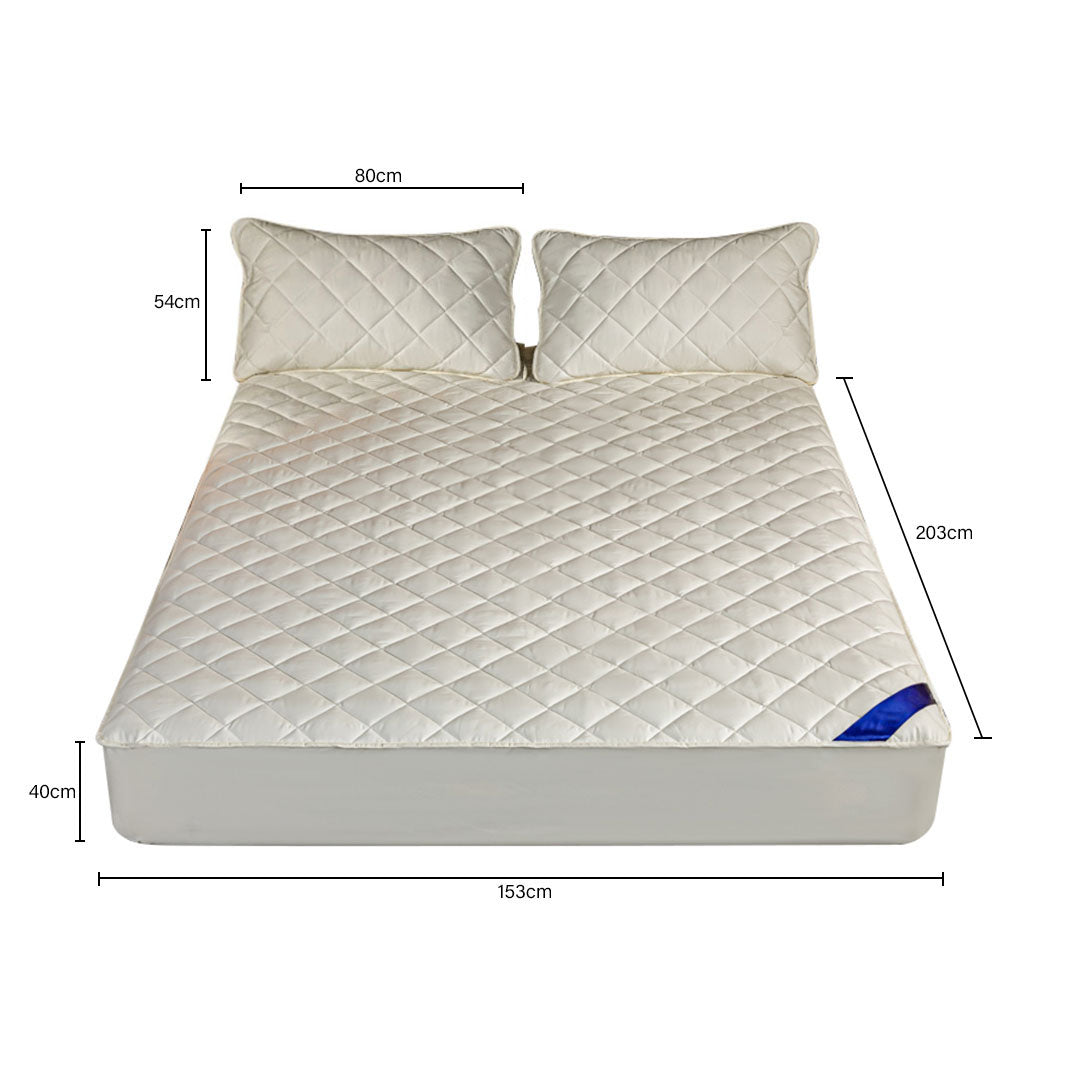 SOGA 2X White 153cm Wide Cross-Hatch Mattress Cover Thick Quilted Stretchable Bed Spread Sheet Protector with Pillow Covers