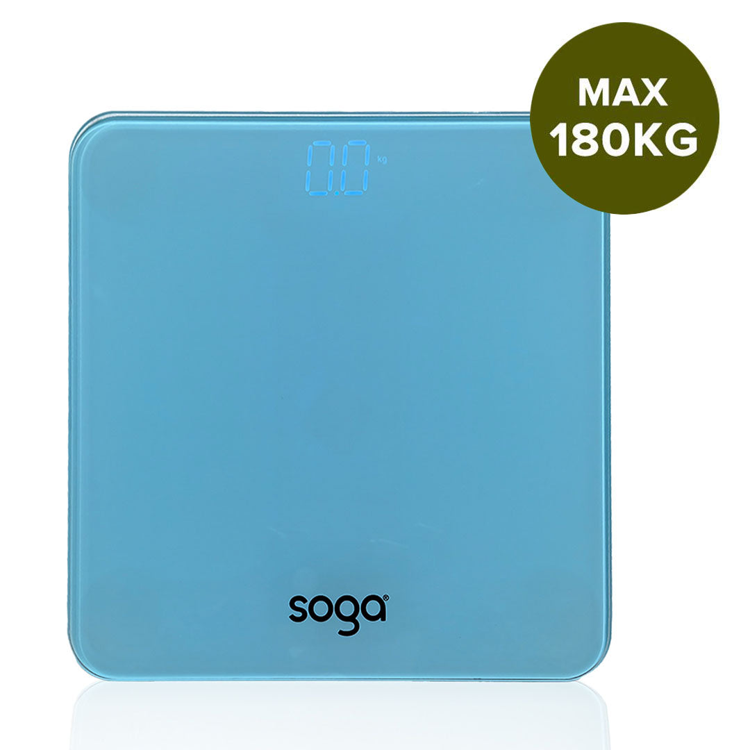 SOGA 180kg Digital Fitness Weight Bathroom Gym Body Glass LCD Electronic Scales Blue