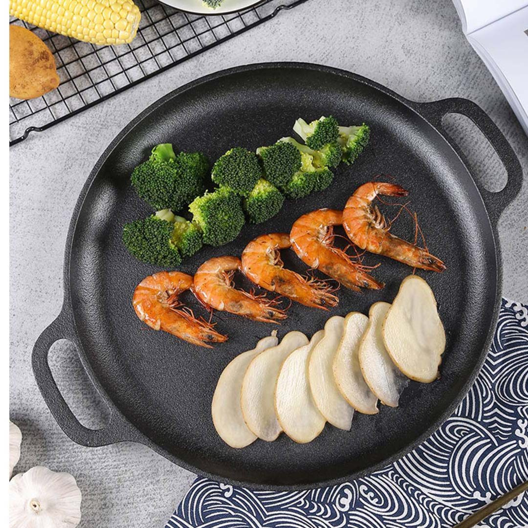 SOGA 2X Cast Iron Frying Pan Skillet Coating Steak Sizzle Platter 35cm