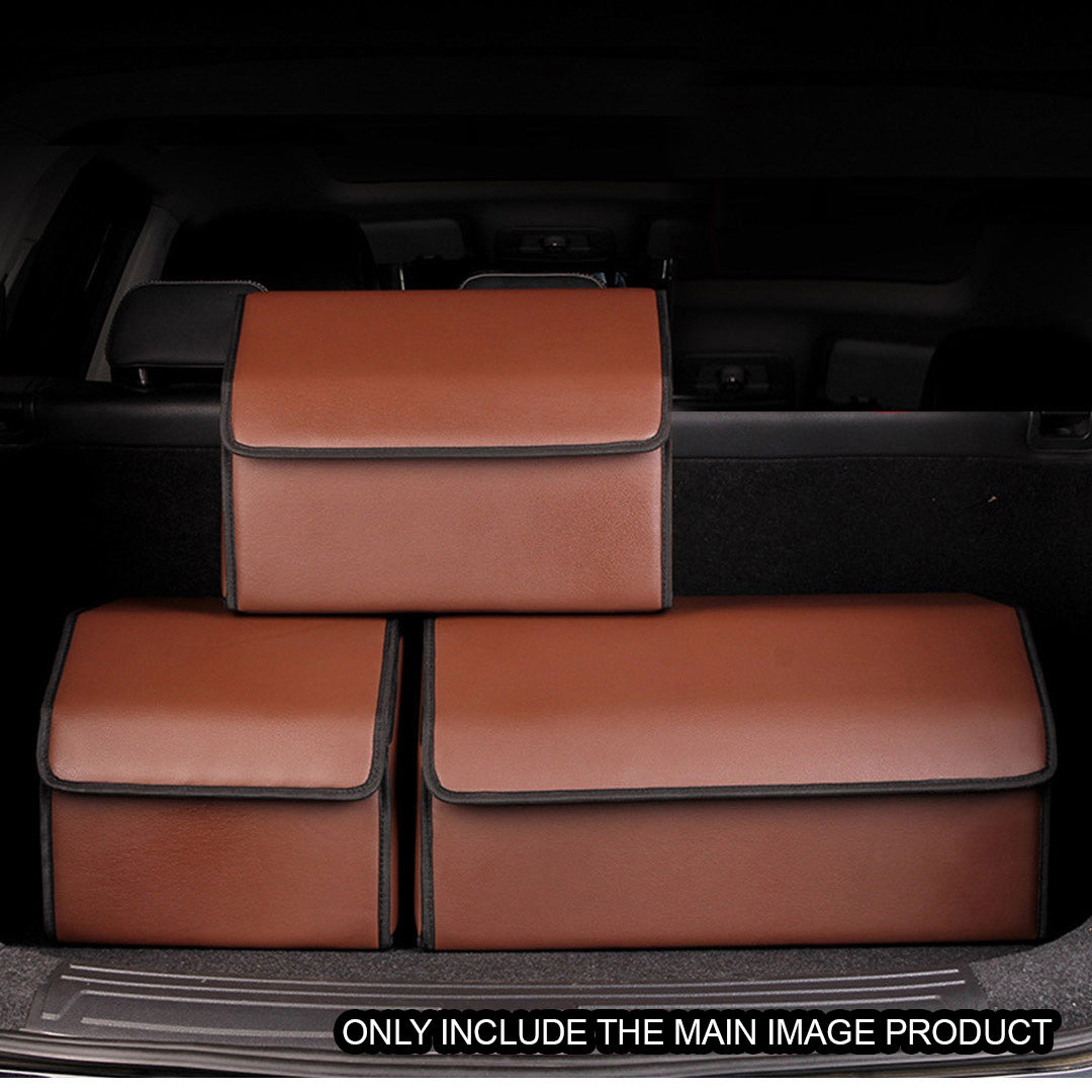 SOGA 2X Leather Car Boot Collapsible Foldable Trunk Cargo Organizer Portable Storage Box Coffee Medium