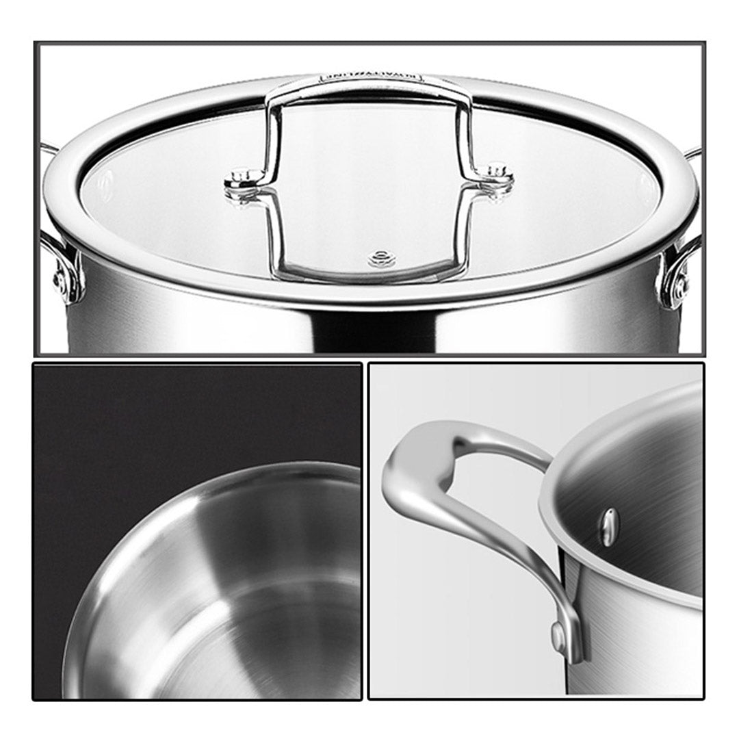 SOGA 2X 24cm Stainless Steel Soup Pot Stock Cooking Stockpot Heavy Duty Thick Bottom with Glass Lid