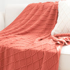 SOGA 2X Diamond Pattern Knitted Throw Blanket – Warm Cozy Woven Cover with Tassels for Couch, Bed, Sofa, Home Decor, Red