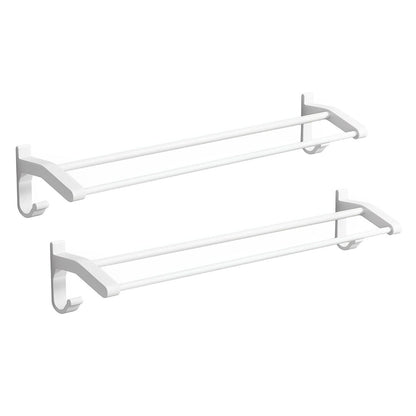 SOGA 2X 52cm White Wall-Mounted Double Pole Towel Holder Bathroom Organiser Rail Hanger with Hooks