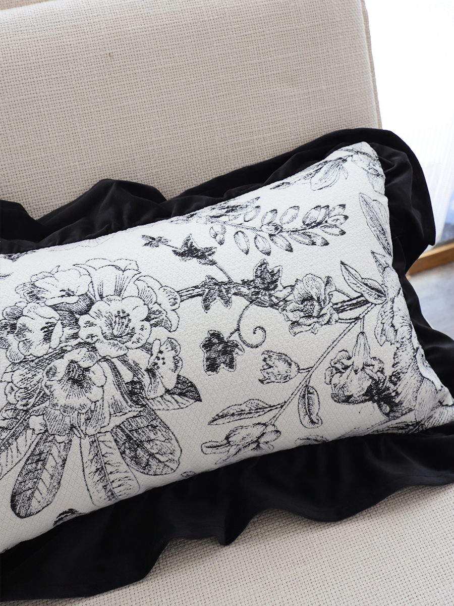 SOGA 30x50cm Chic Botanical Bliss Black & White Lumbar Pillowcase