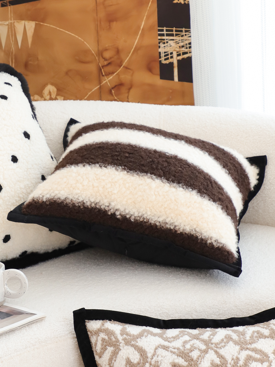 SOGA 45cm Cozy Brown & Cream Striped Bouclé Square Pillowcase