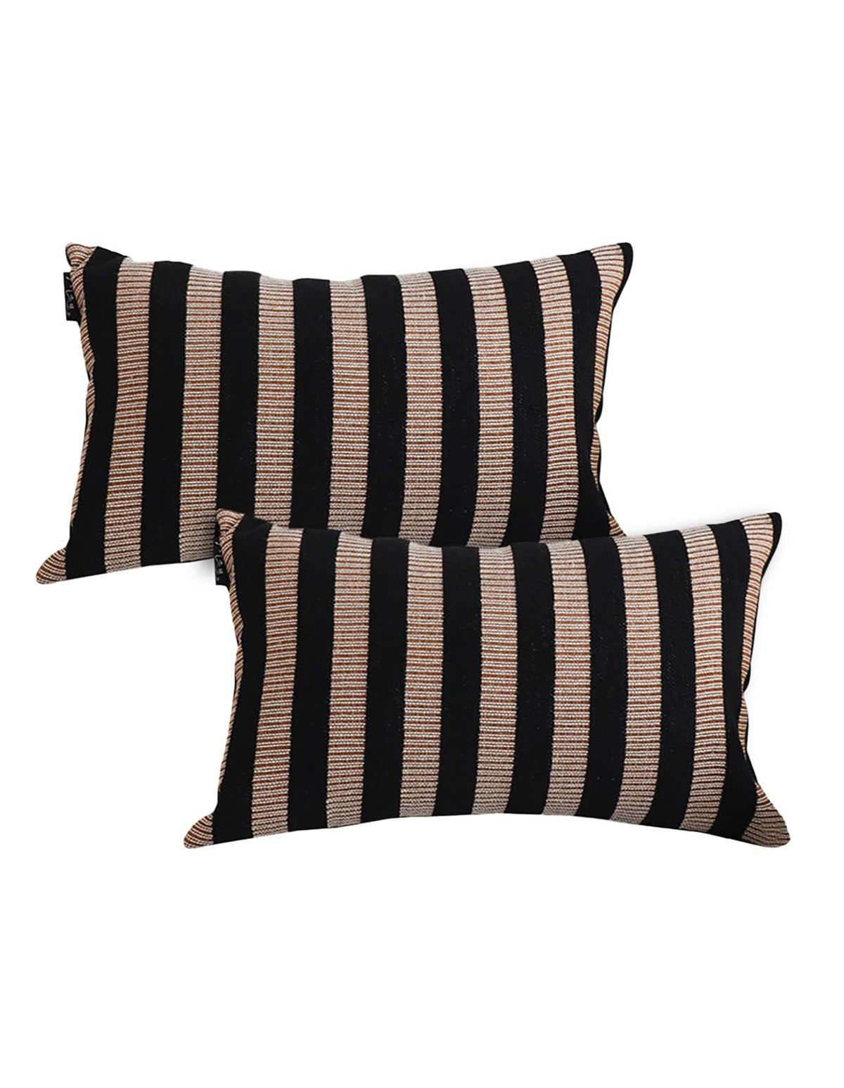 SOGA 2X 30x50cm Black & Tan Striped Rectangular Pillowcase