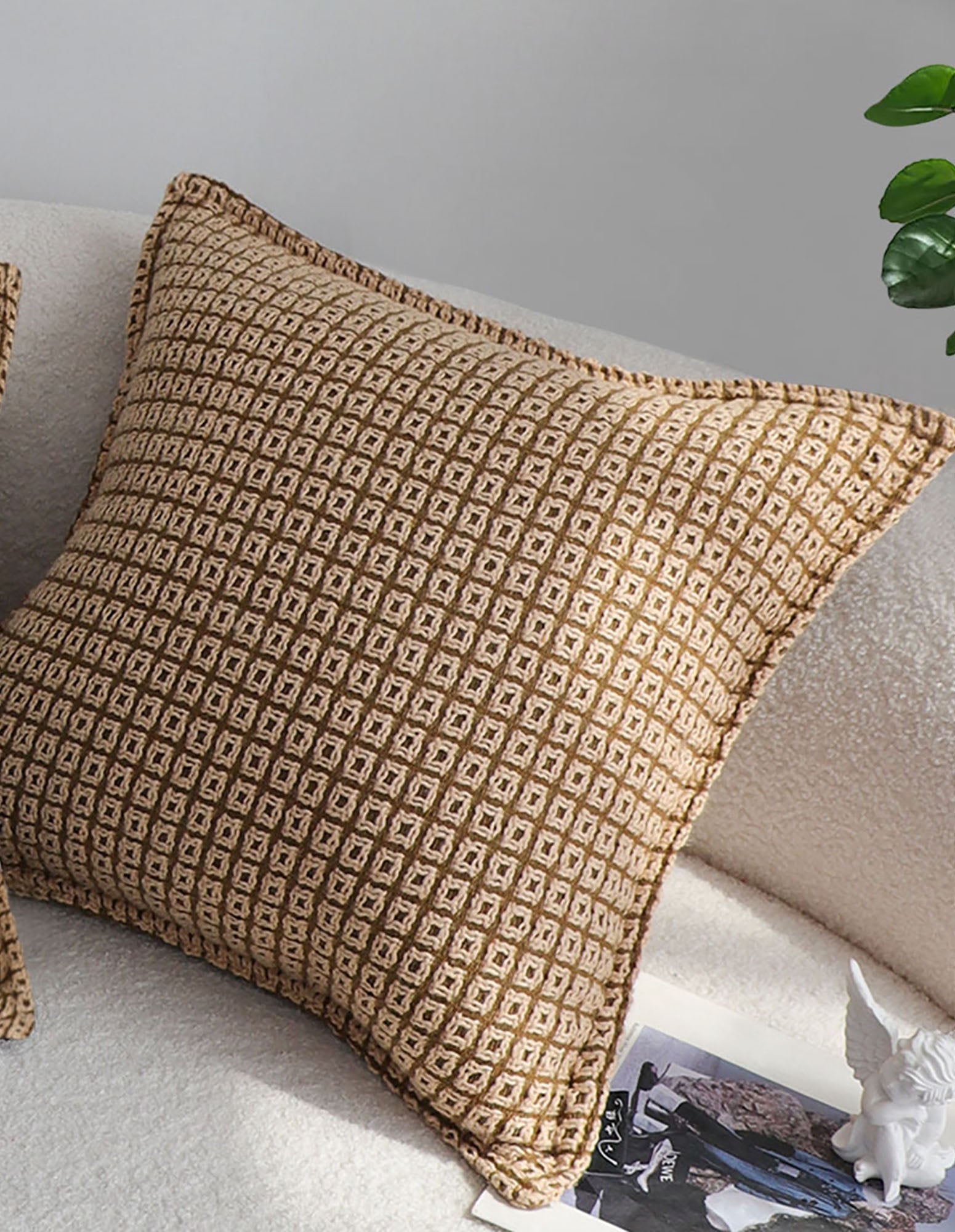 SOGA 2X 45cm Cozy Brown Geometric Knit Polyester Pillow Cover