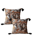 SOGA 2X 45cm Velvet Brown/Black/Ivory Leaf Print Polyester Cushion Cover with Tassels