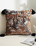 SOGA 2X 45cm Velvet Brown/Black/Ivory Leaf Print Polyester Cushion Cover with Tassels