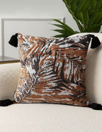 SOGA 2X 45cm Velvet Brown/Black/Ivory Leaf Print Polyester Cushion Cover with Tassels
