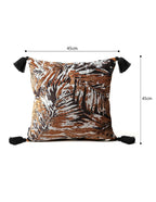 SOGA 2X 45cm Velvet Brown/Black/Ivory Leaf Print Polyester Cushion Cover with Tassels