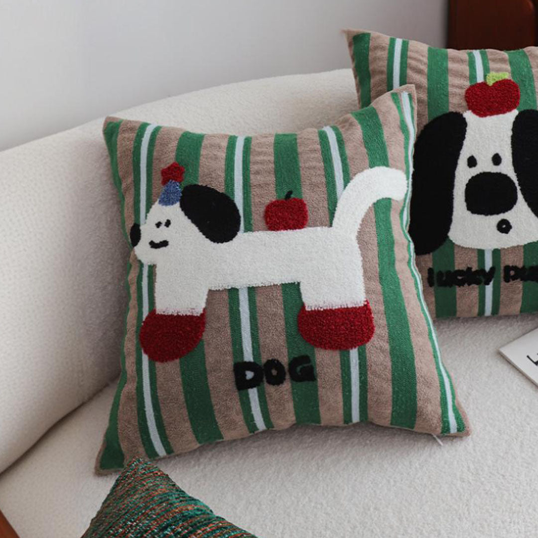 SOGA 2X 45cm Cute Dog Print Green Red White Striped Polyester Decorative Pillowcase