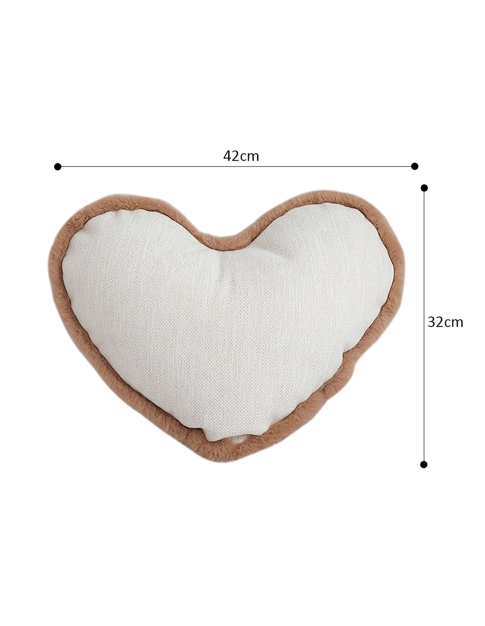 SOGA 2X 42x32cm Heart-Shaped Beige Brown Off-White Plush Polyester Pillow Cover
