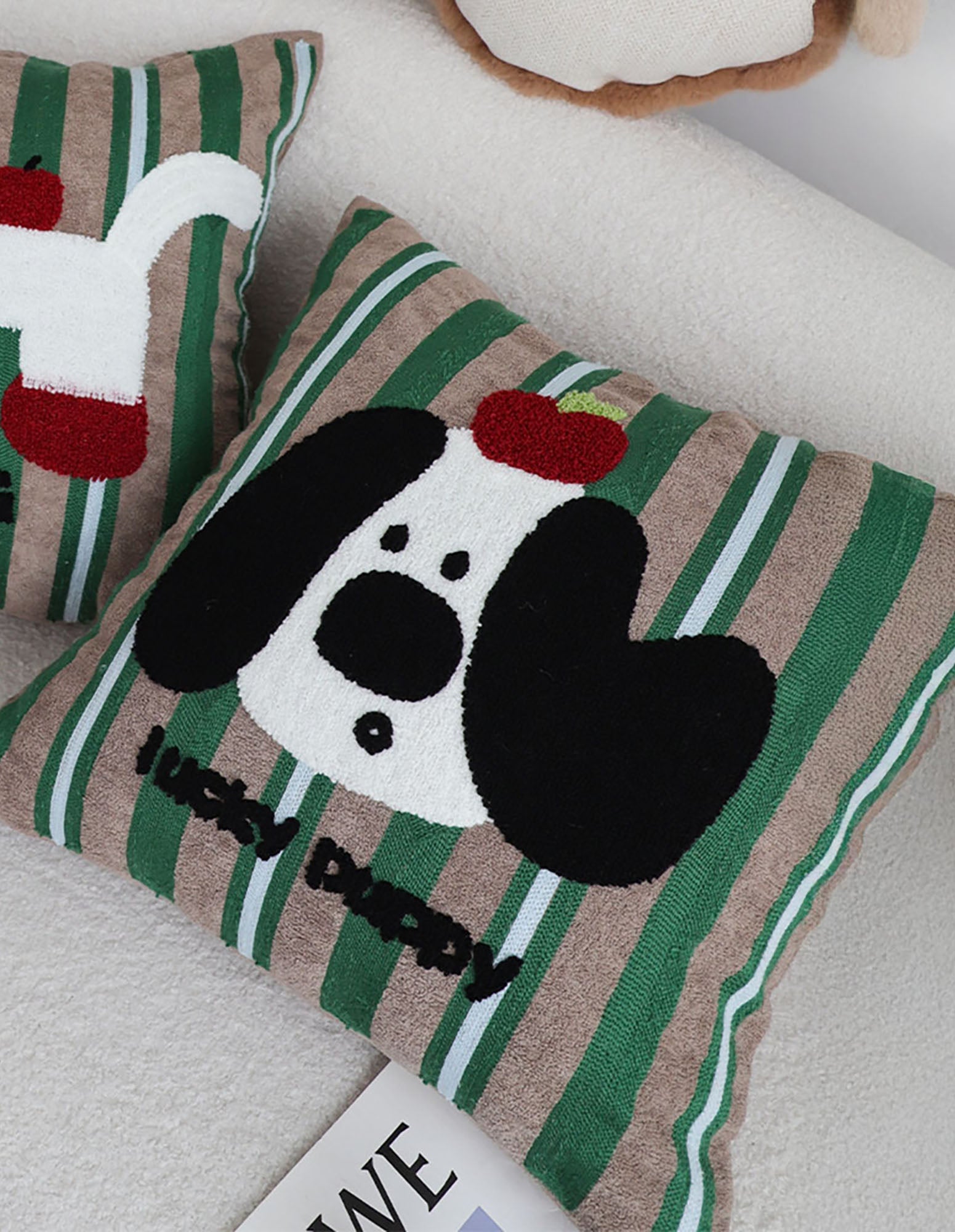 SOGA 2X 45cm Christmas Dog Pillow Cover - Holiday Striped Pillowcase