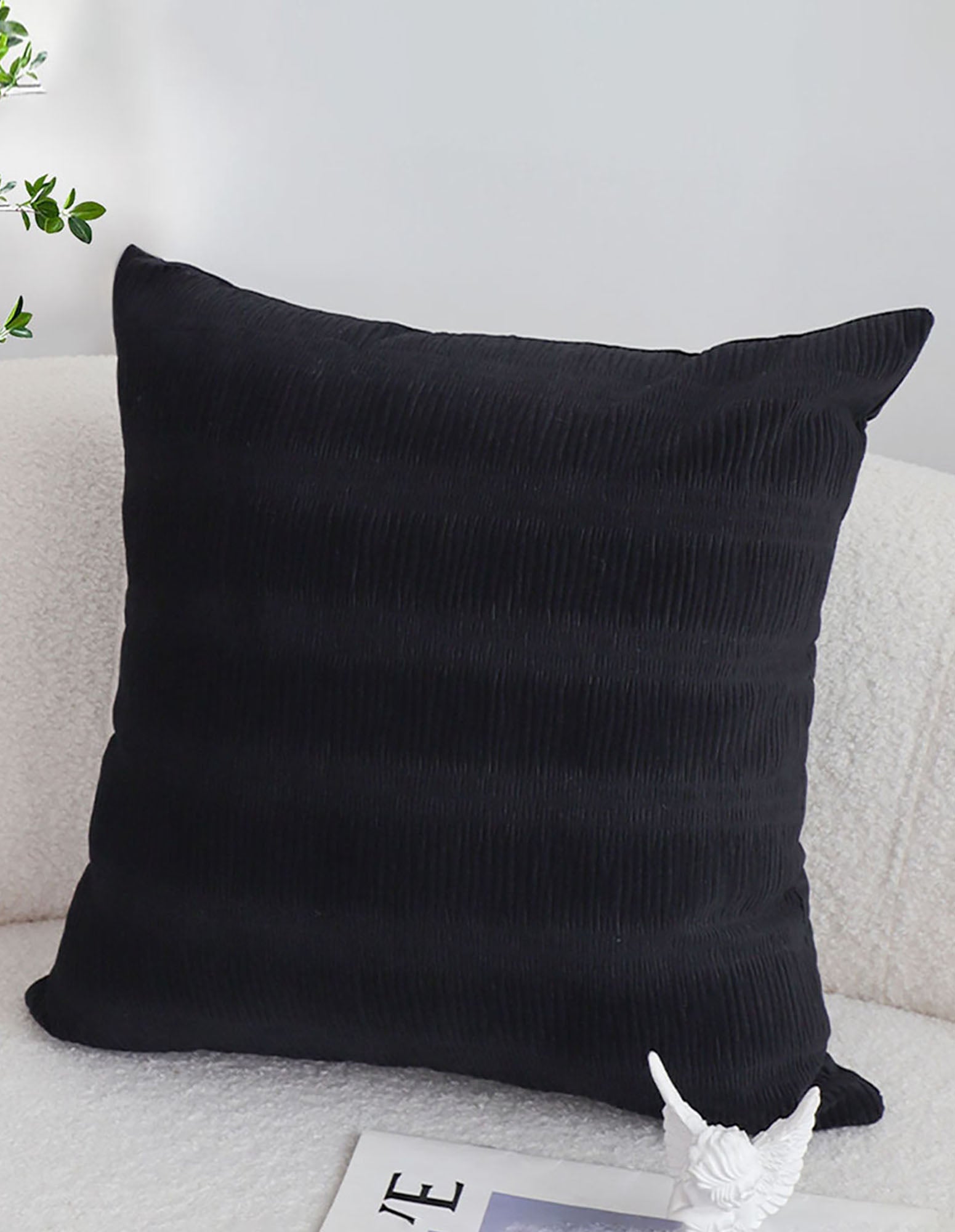 SOGA 2X 45cm Luxurious Black Velvet Polyester Throw Pillow Cover