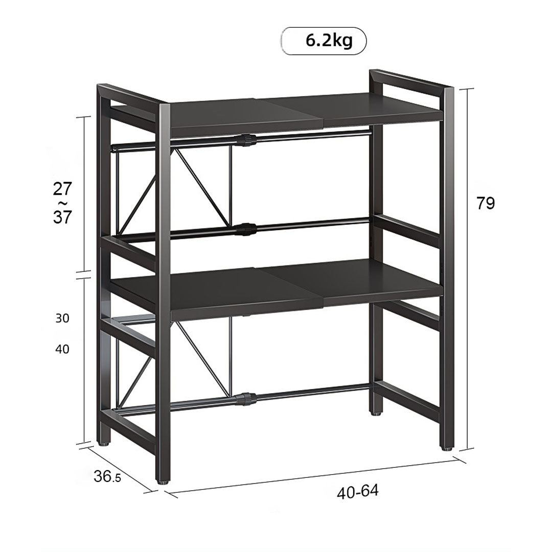 SOGA 2X 3 Tier Steel Black Retractable Kitchen Microwave Oven Stand Multi-Functional Shelves Storage Organizer