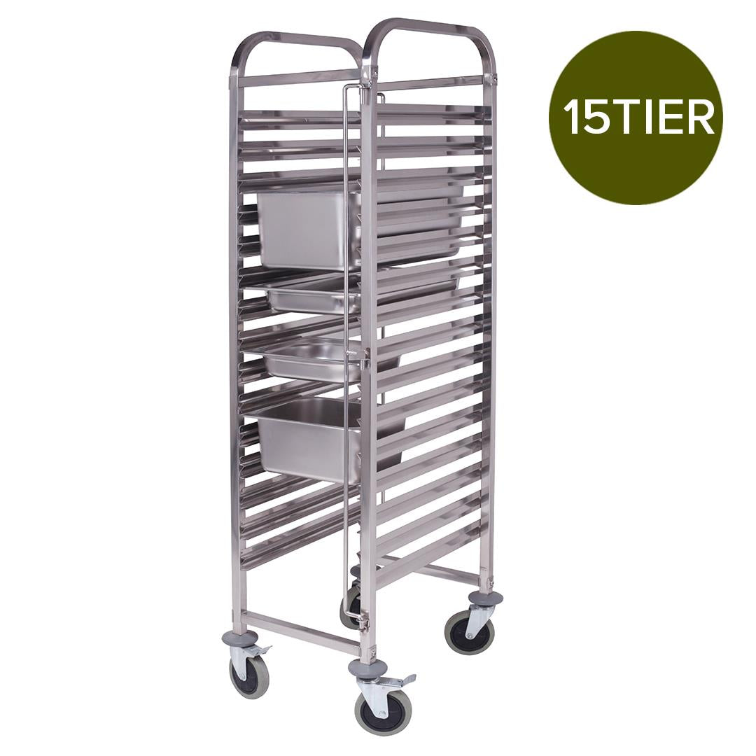 SOGA Gastronorm Trolley 15 Tier Stainless Steel Bakery Trolley Suits GN 1/1 Pans