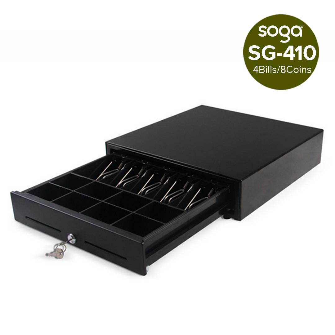 SOGA Black Heavy Duty Cash Drawer Electronic 4 Bills 8 Coins Cheque Slot Tray Pos 410