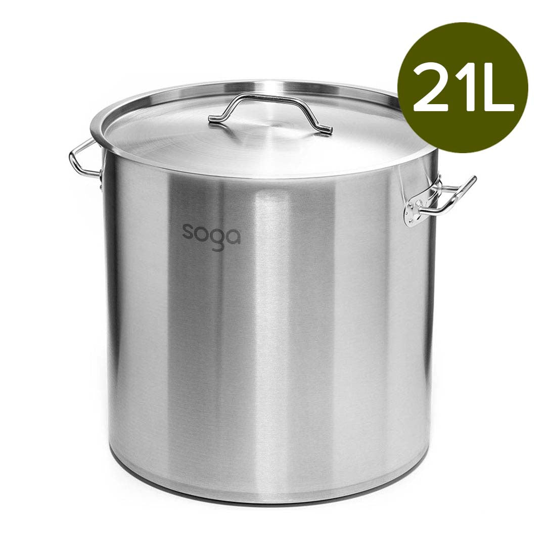 SOGA Stock Pot 21Lt Top Grade Thick Stainless Steel Stockpot 30CM 18/10