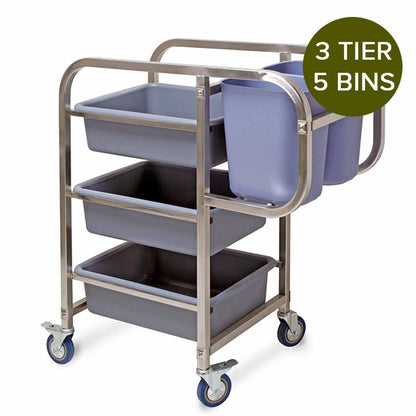 SOGA 3 Tier Food Trolley Food Waste Cart Five Buckets Kitchen Food Utility 82x43x92cm Square