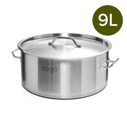 SOGA Stock Pot 9Lt Top Grade Thick Stainless Steel Stockpot 18/10