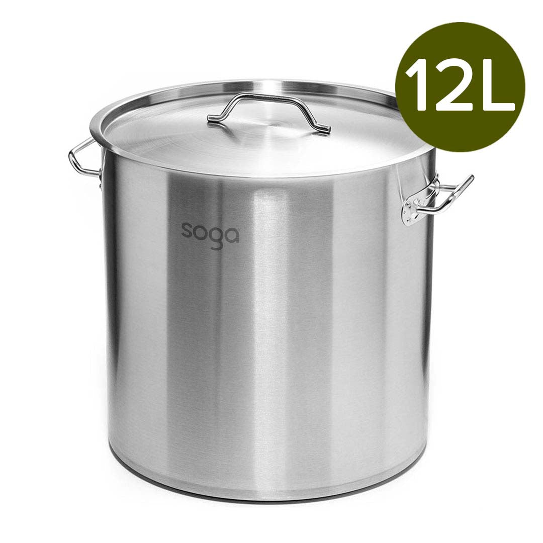 SOGA Stock Pot 12Lt  25CM Top Grade Thick Stainless Steel Stockpot 18/10