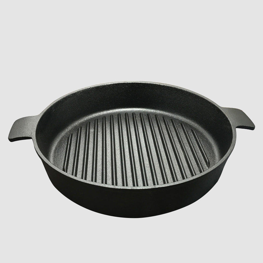 SOGA 2X 26cm Round Ribbed Cast Iron Frying Pan Skillet Steak Sizzle Platter with Handle