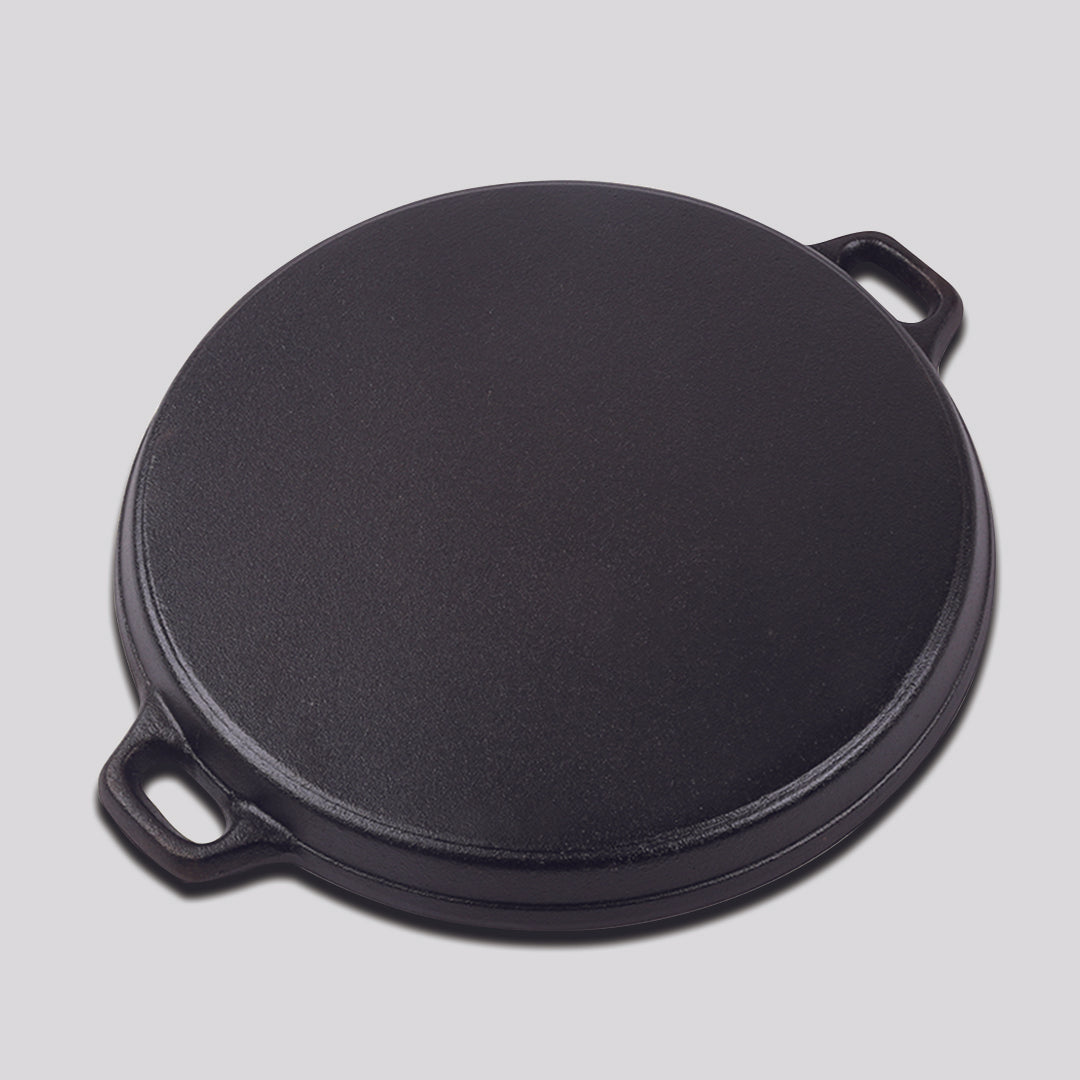 SOGA 2X 35cm Round Ribbed Cast Iron Frying Pan Skillet Steak Sizzle Platter with Handle