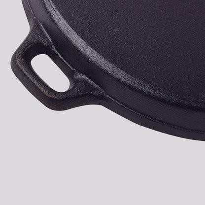 SOGA 2X 35cm Round Ribbed Cast Iron Frying Pan Skillet Steak Sizzle Platter with Handle