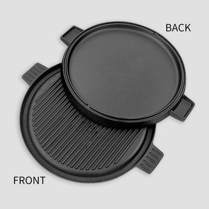 SOGA 2X 43cm Round Ribbed Cast Iron Frying Pan Skillet Steak Sizzle Platter with Handle