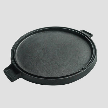 SOGA 2X 43cm Round Ribbed Cast Iron Frying Pan Skillet Steak Sizzle Platter with Handle