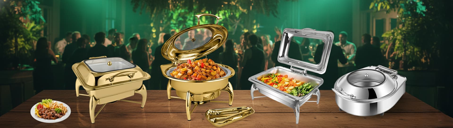 Buffet equipment feature with event in the background